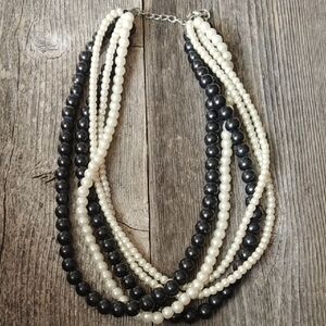 5 Strand Black and White Beaded Necklace
